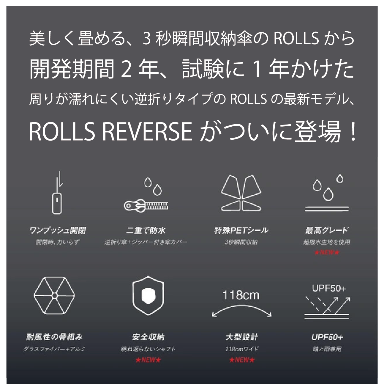 【REVERSE】逆折り式折りたたみ傘（6カラー）