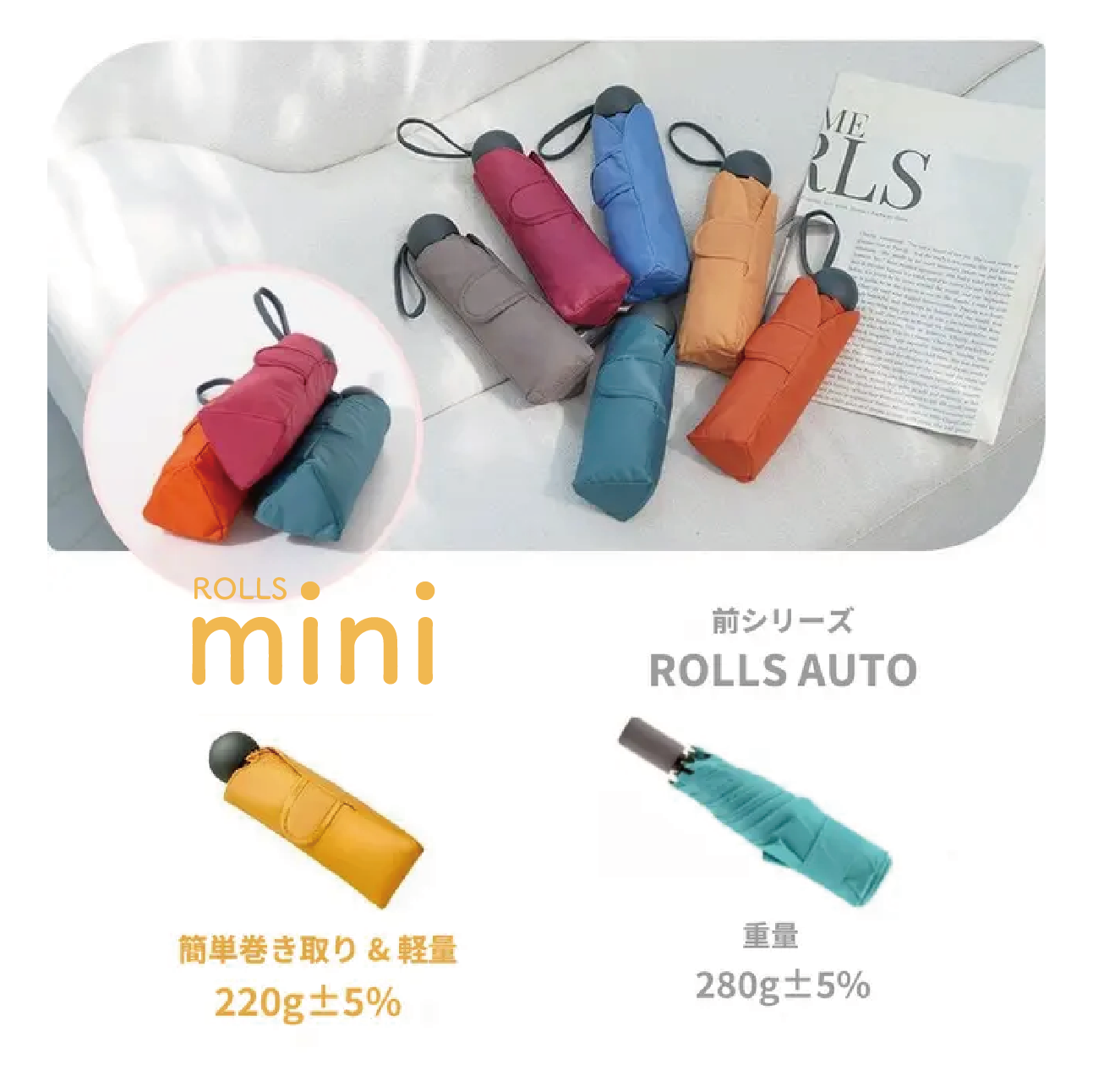 【mini】超軽量 重さ220g 手動開収 晴雨兼用 UNISEX ナノ超撥水加工（6カラー）